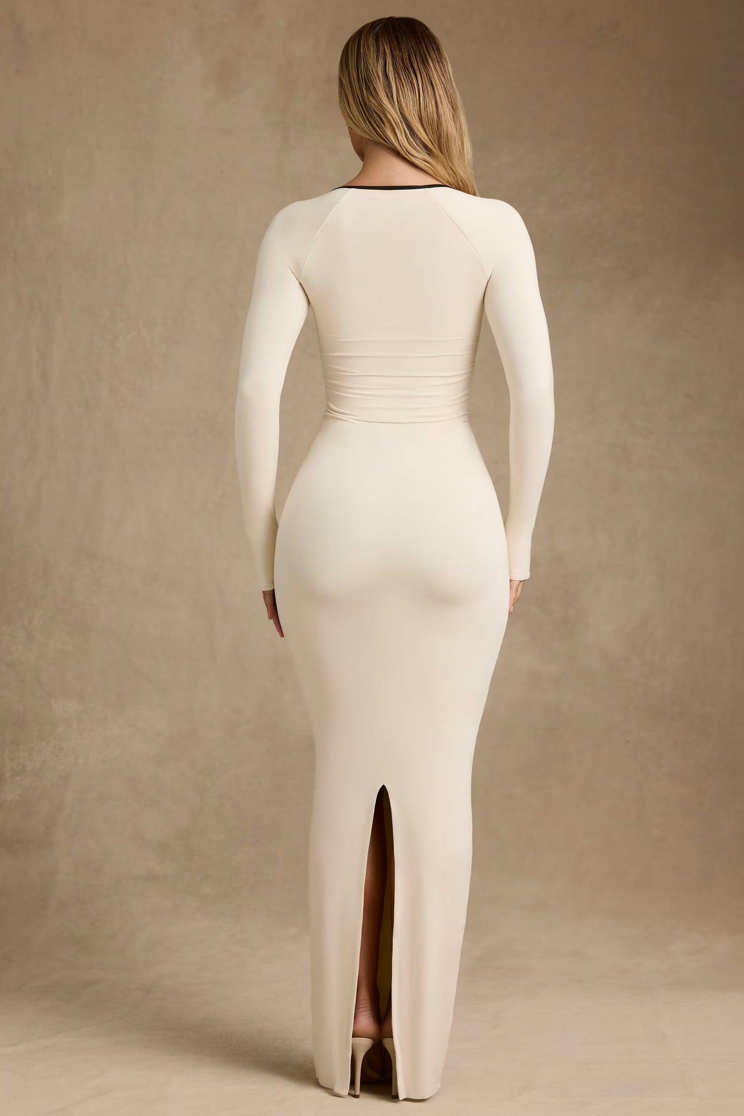 Modal Contrast-Trim Maxi Dress in Ivory