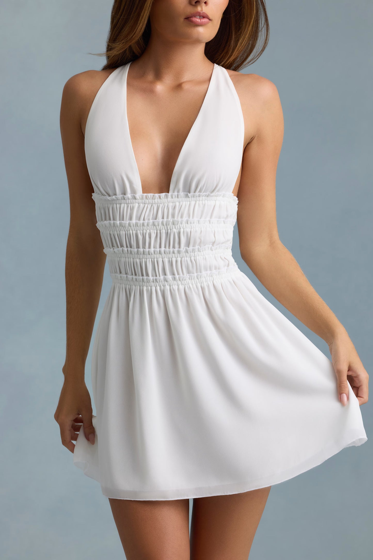 Ruched Corset Mini Dress in White