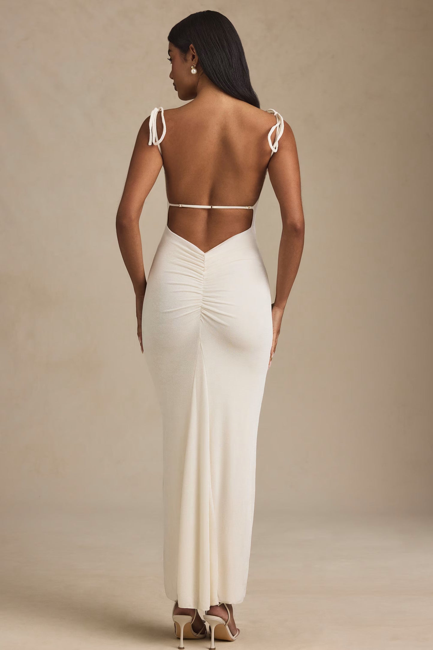 Textured Jersey Backless Maxi Dress in Ivory
